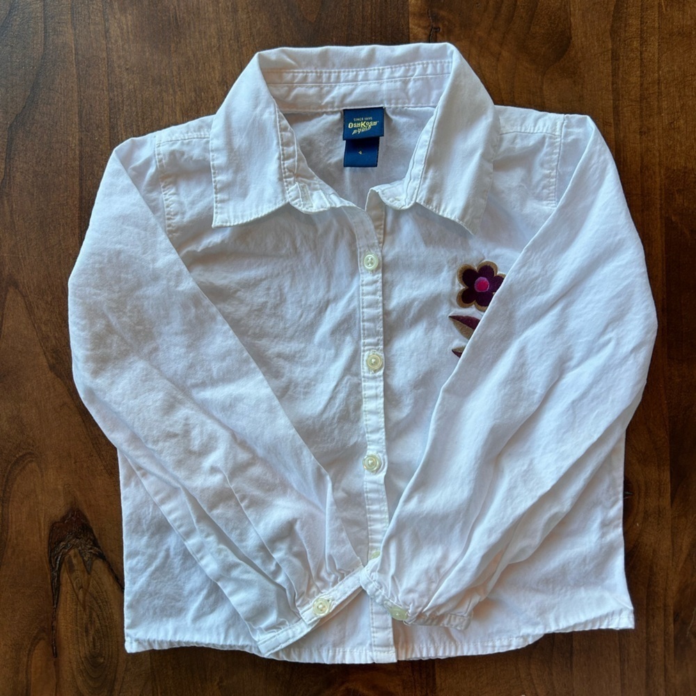 Oshkosh Kids 100% Cotton White Long Sleeve Button Up 4T - Picture 2 of 5